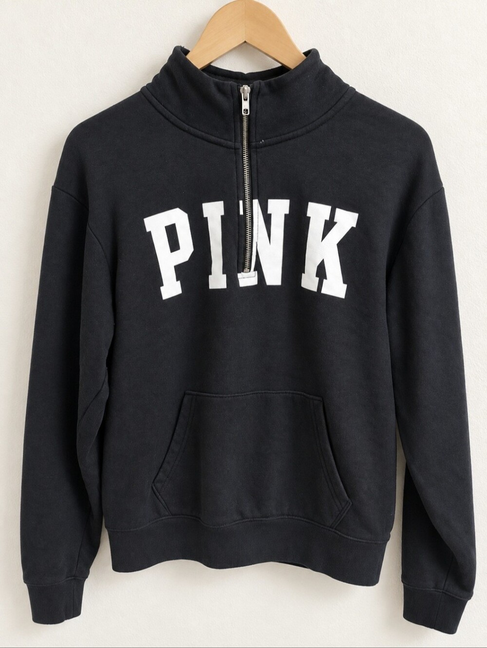 Victoria’s Secret PINK Black Quarter Zip Pullover Sweatshirt Size Small